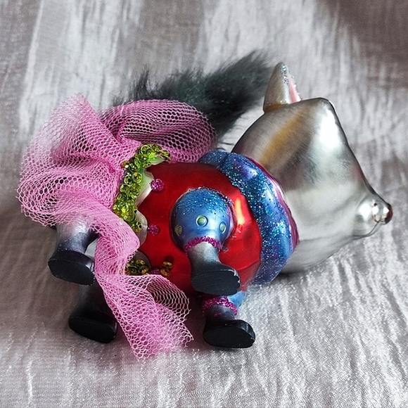 BestPysanky Quirky Raccoon Faux Fur Glass Vintage Christmas Ornament - Picture 6 of 7
